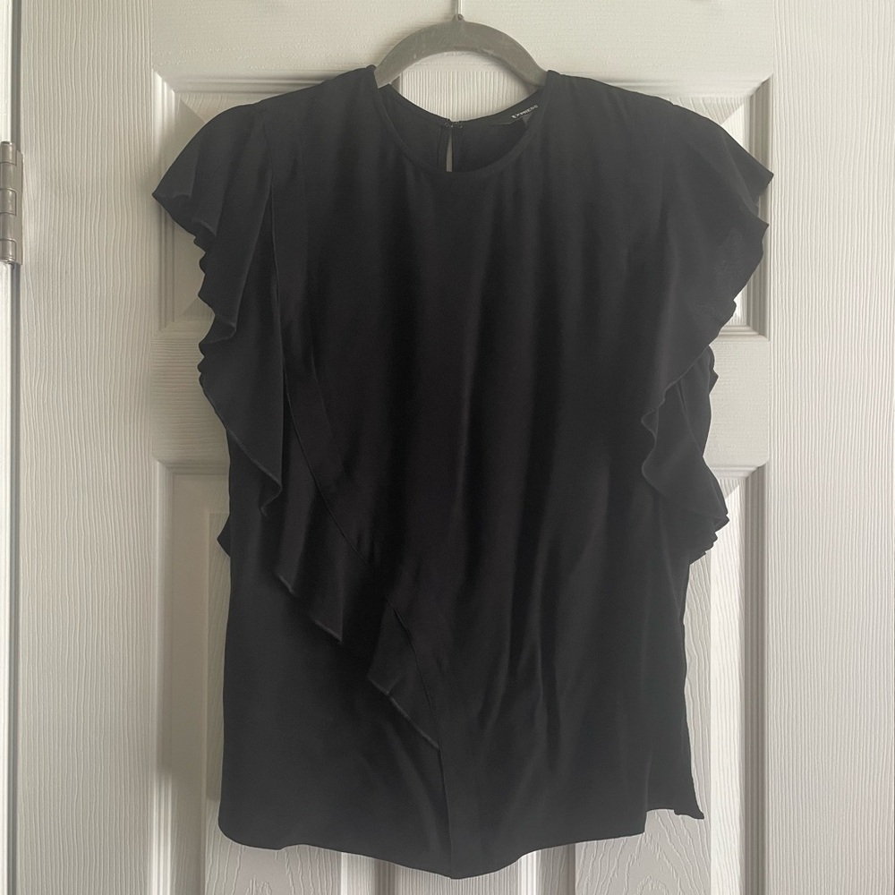 Express Black Ruffled Cap Sleeve Blouse size small